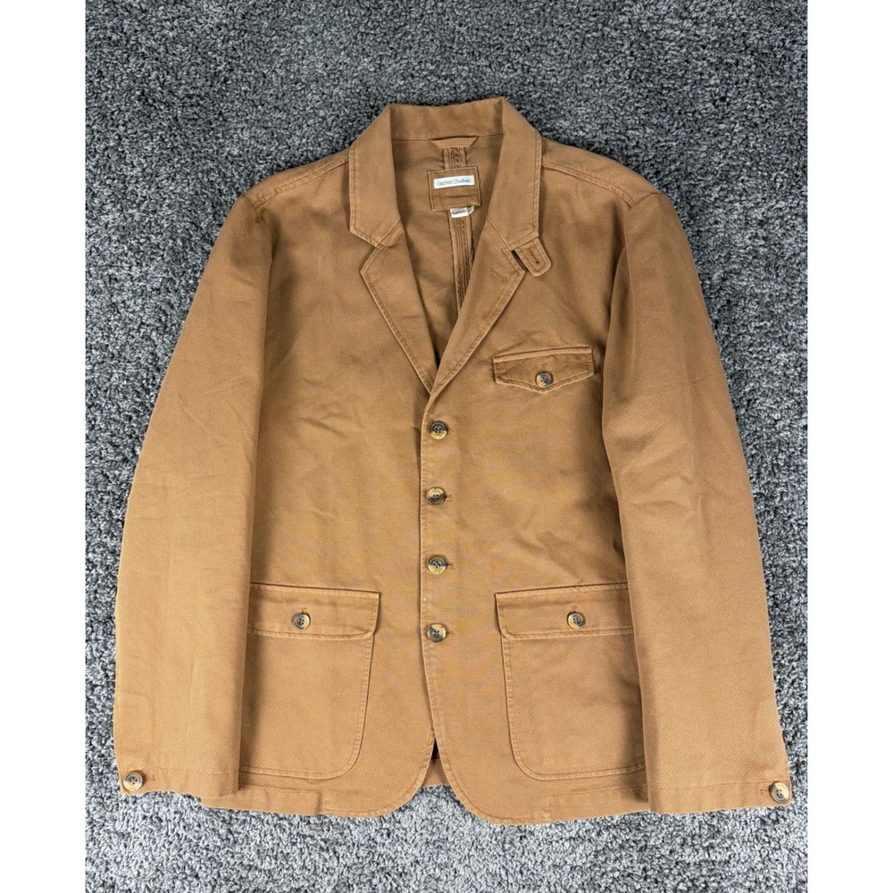 Carbon 2 Cobalt Mens Large Brown Cotton Dobby Chore Blazer Jacket Notched Lapel